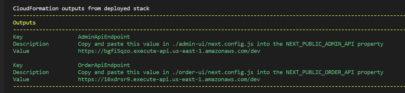 Outputs from deployment